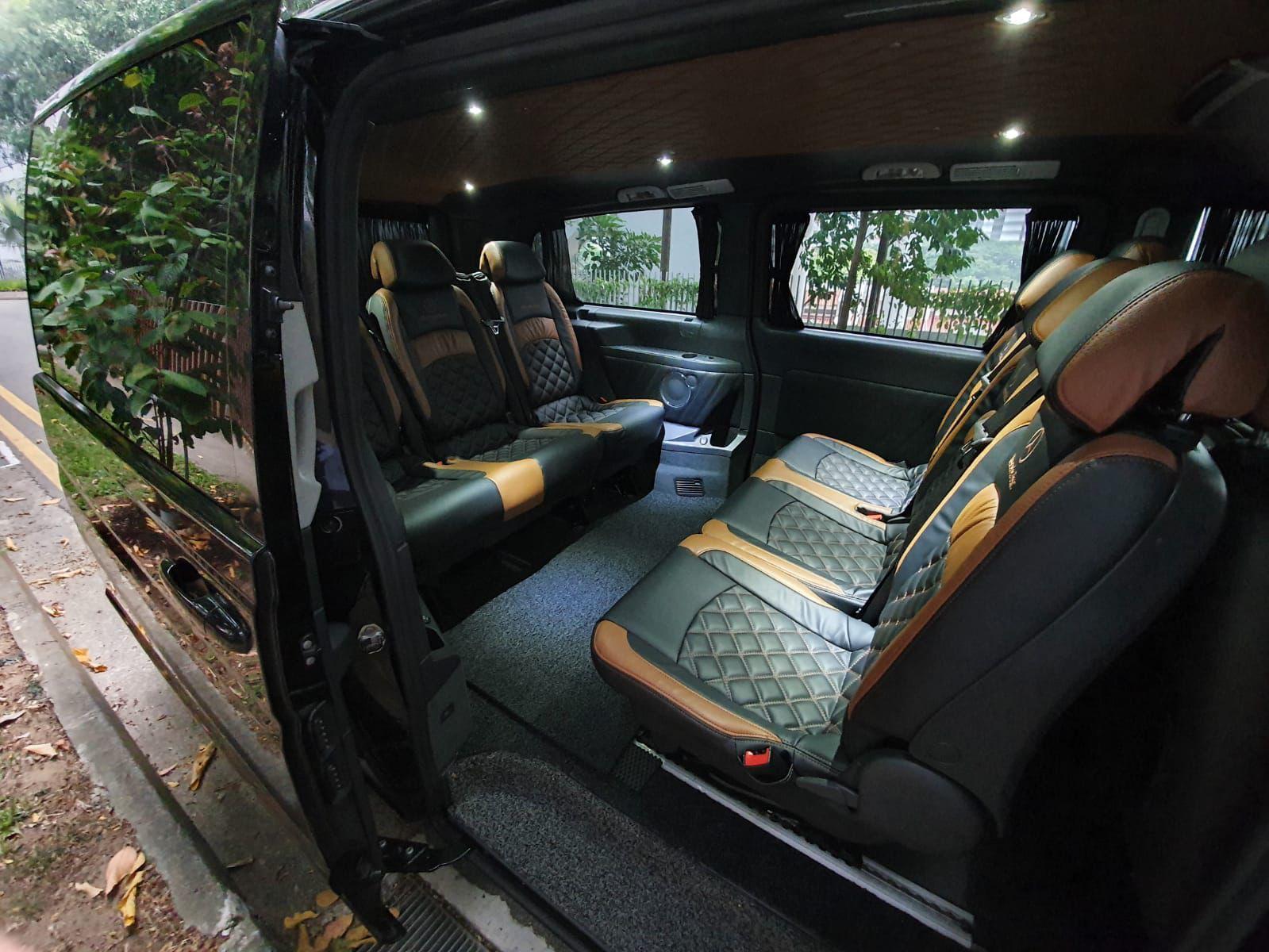 MaxiCab with diamond-stitched black and tan leather seats